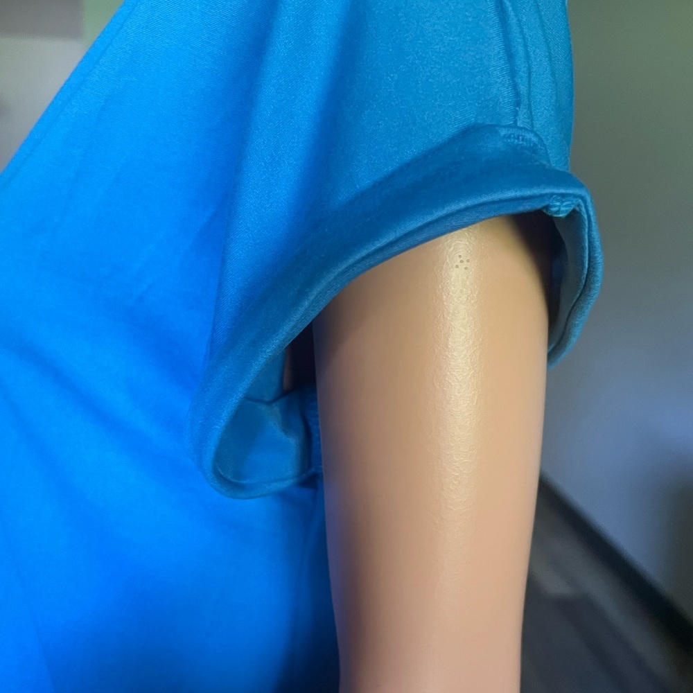 Chic Cap Sleeve V-Neck Blue Mini Dress - Picture 2 of 8